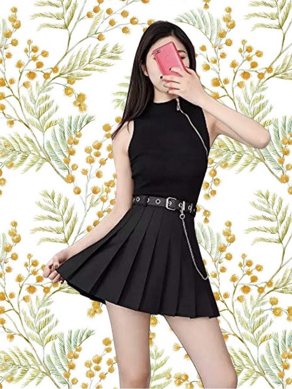 Dollblacks NWT Punk Chain Belt Pleated Skirt Size S